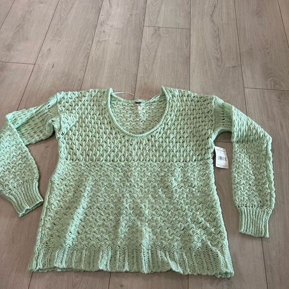Free People Sweater top open knit size M mint green - Picture 1 of 10